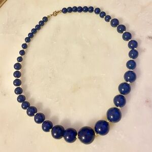Vintage Blue Beaded Silver Accent Necklace